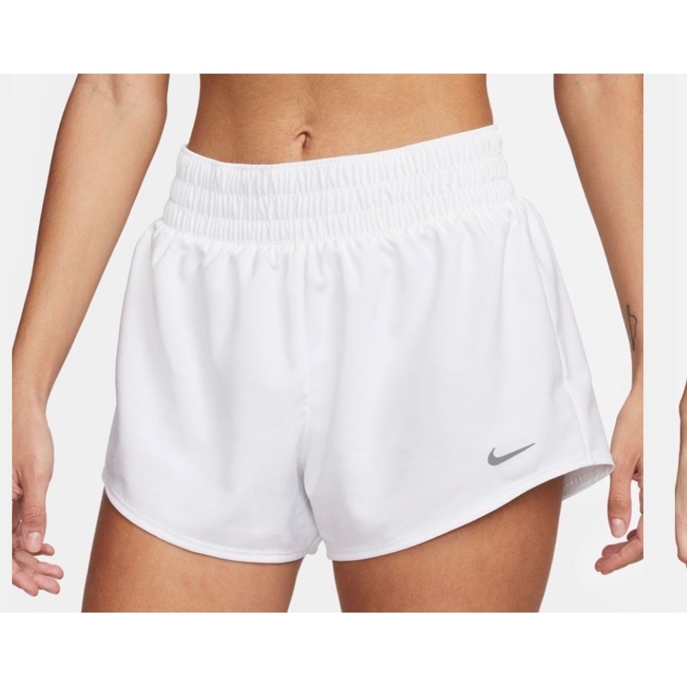 Nike White Athletic Shorts with Silver Swoosh